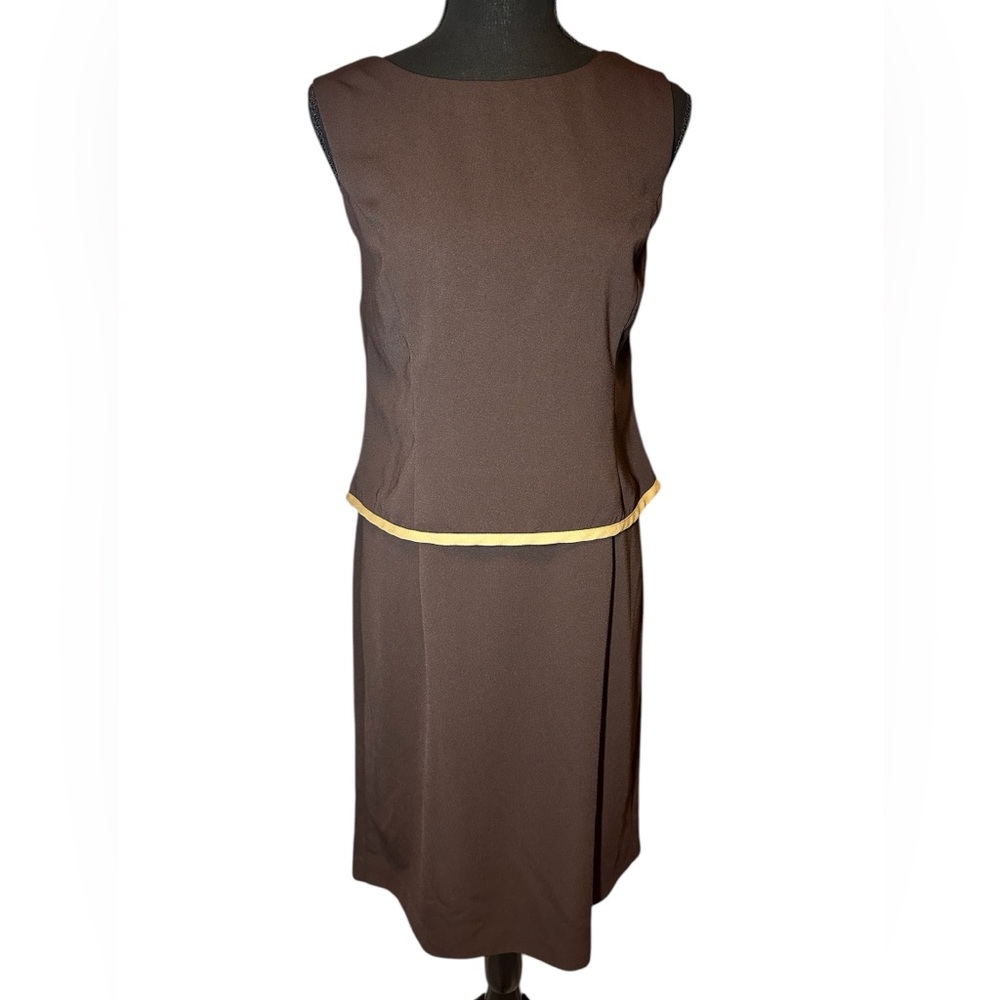 Chic Brown Midi Dress with Yellow Accent